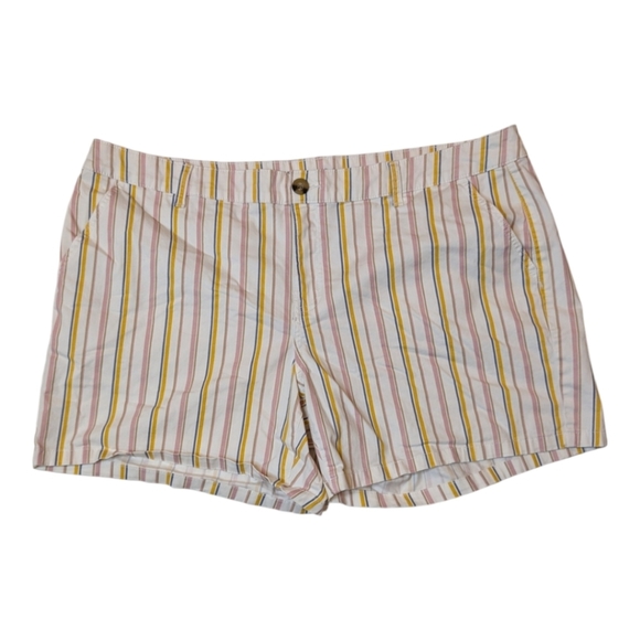a.n.a Pink White Yellow Blue Striped Mid Rise Midi Short 6" Inseam Womens 22W - Picture 1 of 4